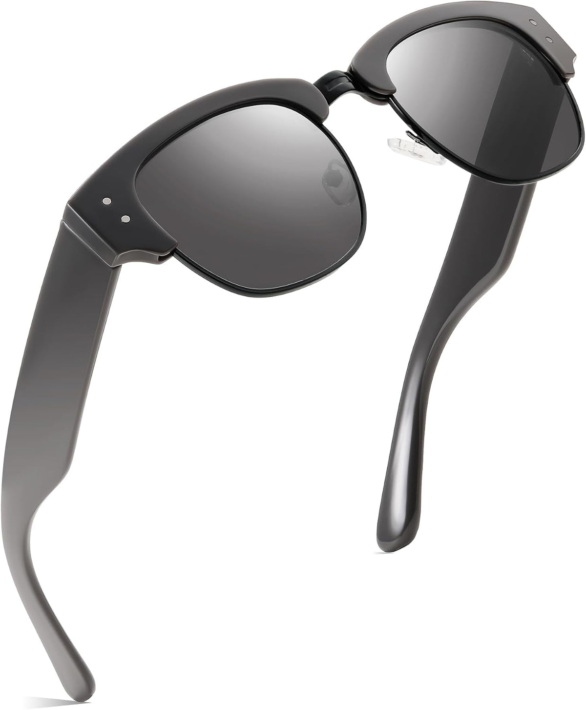 Grey Frame & Black Lens / 51MM Millimeters | B0D5HPZ2RQ | FEISEDY Semi-Rimless Sunglasses for Men Women Classic Sun Glasses Retro Metal Frame Shades UV400 Protection B0185