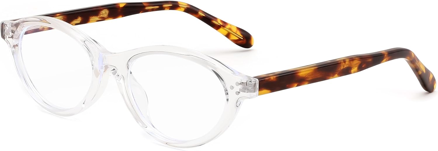 Clear Frame-tortoise Temples / 49 Millimeters | B0GV3Y8WL8 | FEISEDY Oval Cat Eye Blue Light Blocking Glasses for Women Clear Lens B0395