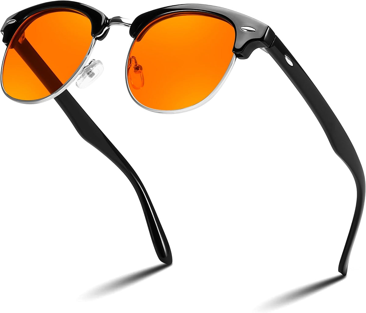 Semi-rimless Round-black / Amber | B0DP9NGL37 | FEISEDY Orange Blue Light Blocking Glasses for Woman Men Amber Lenses Computer Gaming Glasses for Better Sleep