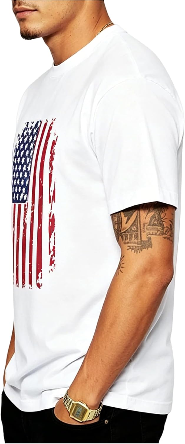 商品图片 2 | B0H4KH6RPF | 4th of July Shirts for Men, USA American Flag Patriotic T-Shirt, Short Sleeve Independence Day Graphic Tee Tops