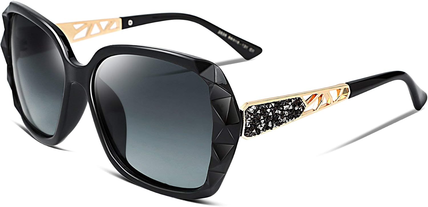2 Black/Fade Smoke / 56 Millimeters | B079GTF2WS | FEISEDY Polarized Women Square Sunglasses Sparkling Composite Shiny Frame B2289