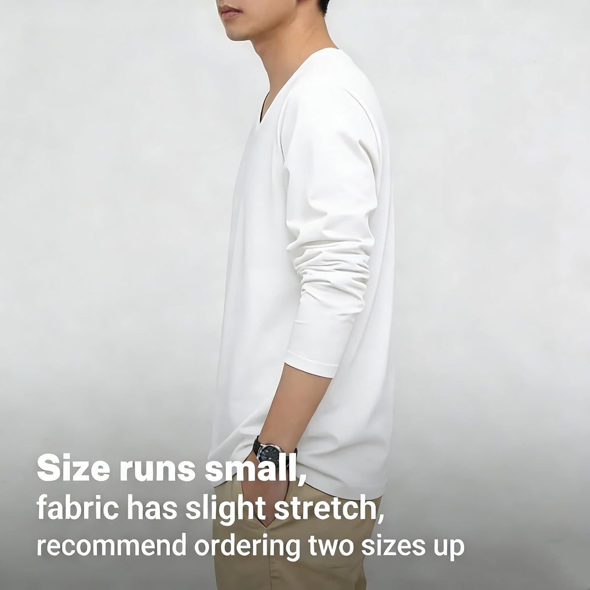 商品图片 3 | B0H1BJD97H | Mens Long Sleeve Tee Shirts, Soft Cotton V-Neck T-Shirt for Men, Thin Casual Long Sleeve Shirts for Men, Black/White/Gray
