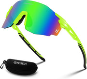 Fluorescent Green Frame Green Mirrored Lens / Large | B0CYZLXDDS | FEISEDY Rimless Sports Sunglasses for Men Women Tr90 Frame for Cycling Fishing Running B0116