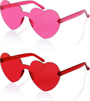 Red, Rose Red / 62 Millimeters | B09H3XK1FJ | FEISEDY 2 Pack Rimless Heart Shaped Sunglasses Party Glasses Disco One Piece Transparent Trendy Love Glasses B2826-F2