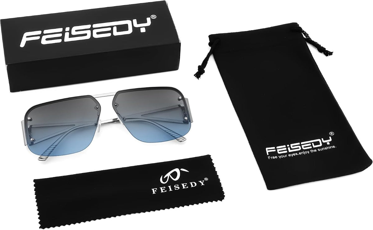 ÉÌƷͼƬ 7 | B0CP2666ZB | FEISEDY Trendy Aviator Sunglasses for Women Men Retro Metal Rimless Frame Square Shades B2985