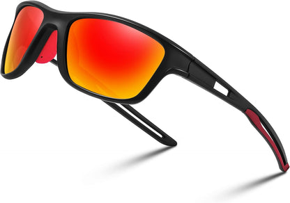 Black Frame & Orange Mirror Lens / 55 Millimeters | B0CTXWLQTH | FEISEDY Sports Polarized Sunglasses For Men Women Cycling Driving Fishing Running UV400 Protection B0125
