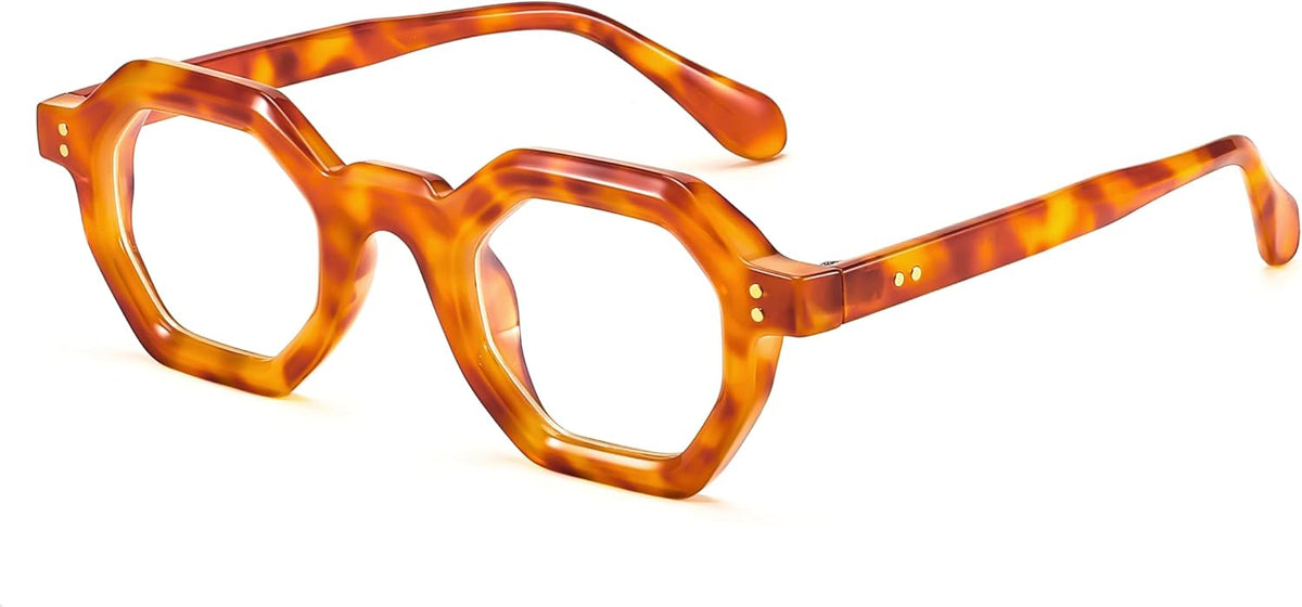 Leopard / 44 Millimeters | B0CSSL3RWH | FEISEDY Retro Octagon Blue Light Glasses for Women Men Vintage Polygon Anti Glare Eyeglasses B0102