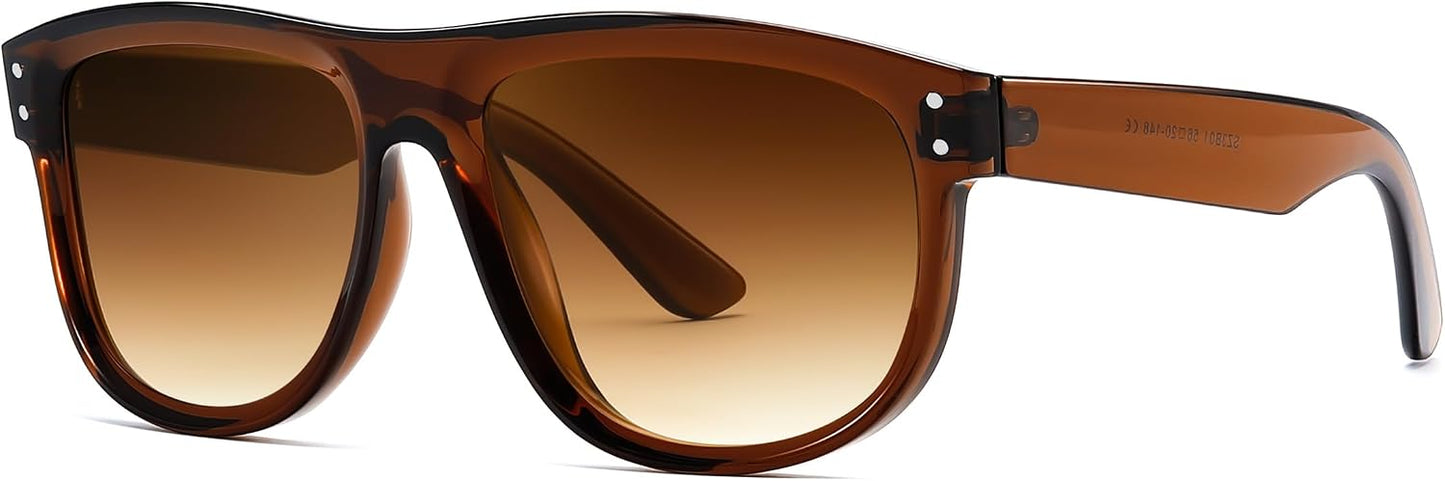 Tea/Tea / 54 Millimeters | B0D8JDCTKS | FEISEDY Square Sunglasses for Women Men Unisex Curved Style Shades Designer Sun Glasses B0214