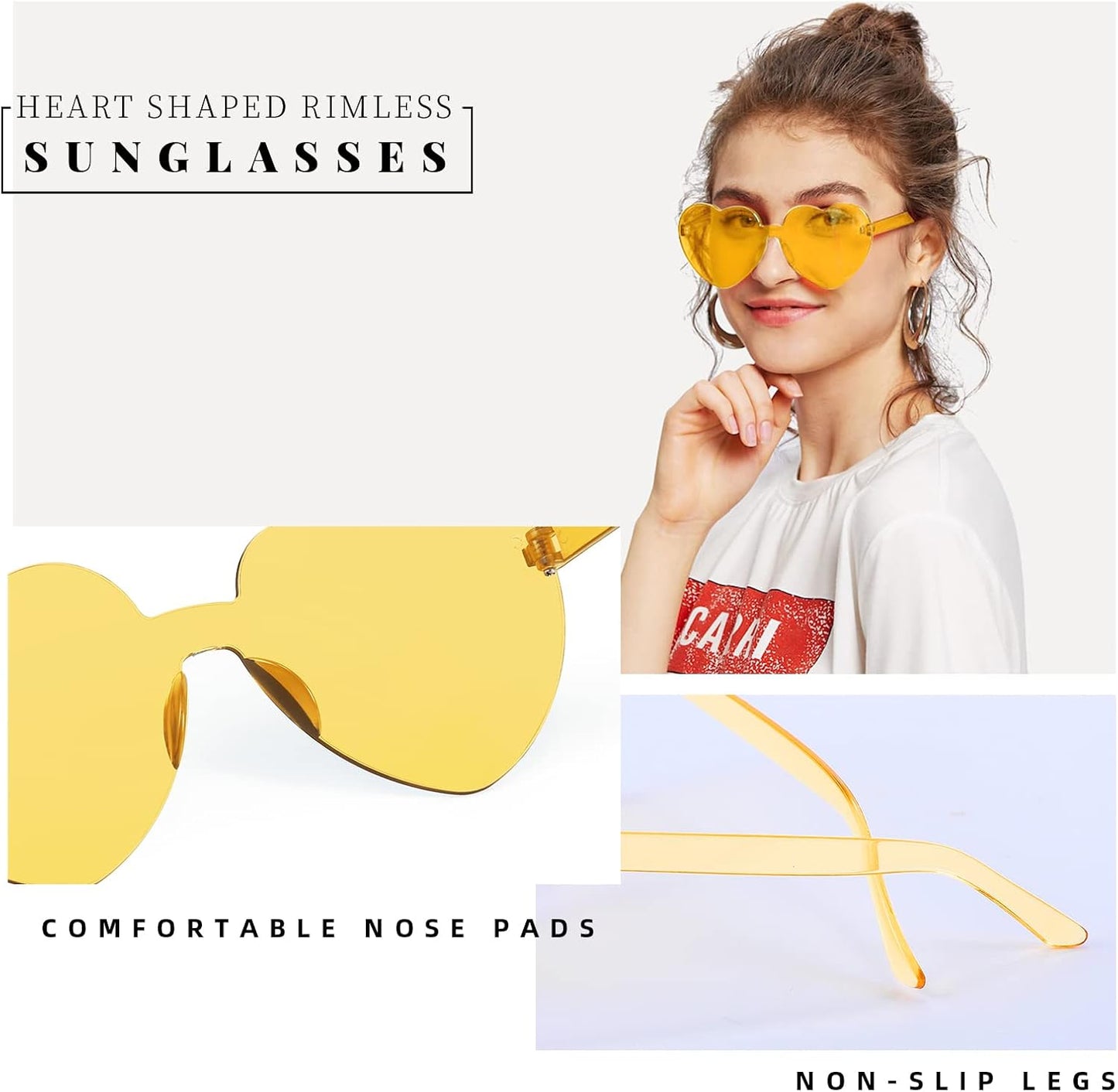 商品图片 37 | B07BLKHDRH | FEISEDY Thick Heart Sunglasses Rimless Heart Shaped Sun Glasses Women Fashion Love Glasses B2419