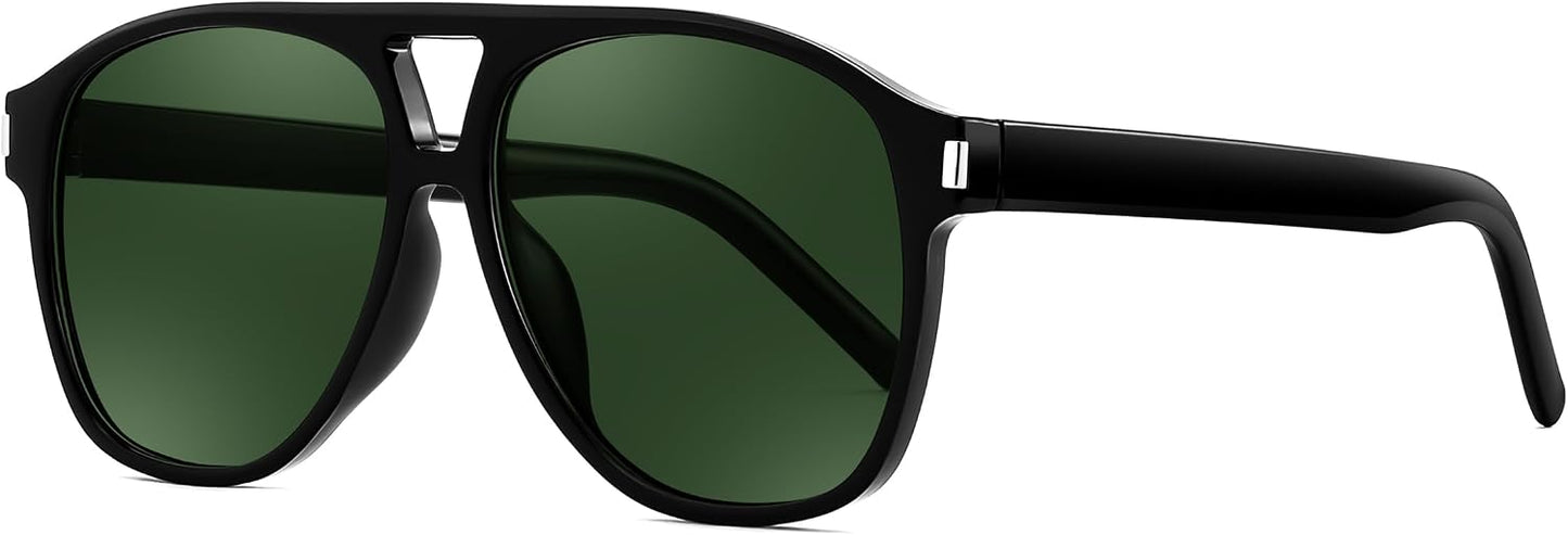Black Frame - Green Lens / 54 Millimeters | B0GXNBP8CW | FEISEDY Retro Aviator Sunglasses for Women Men Square Sunnies 70s Pilot Style Lightweight UV400 Shades B0421