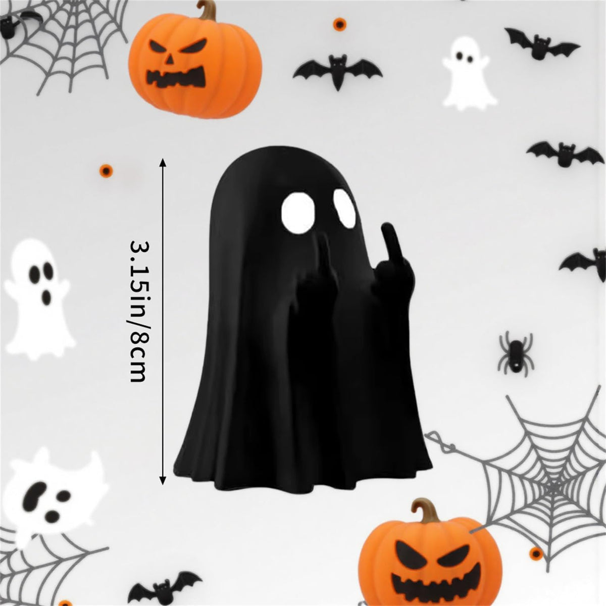 商品图片 7 | B0FLTMRXHZ | 2Pcs Middle Finger Ghost Ornament, Mini Flipping Ghost Decor with Attitude, Spooky Desktop Art for Table Shelf Indoor
