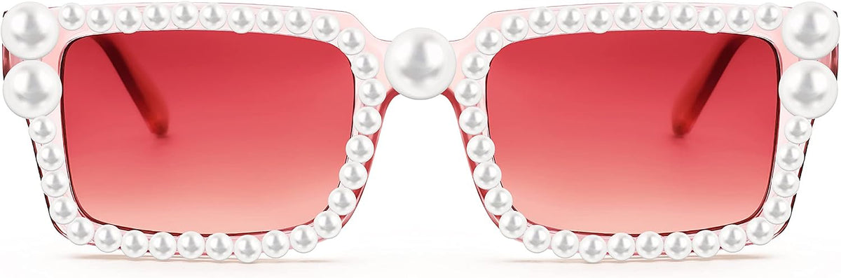 004 Pink Transparent Frame/Gradient Pink Lens / 50 Millimeters | B0B9J7C26Y | FEISEDY Fashion Pearl Sunglasses for Women Cute Square Sunglasses Candy Colors Party Sun Glasses B2327