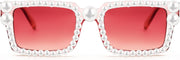 004 Pink Transparent Frame/Gradient Pink Lens / 50 Millimeters | B0B9J7C26Y | FEISEDY Fashion Pearl Sunglasses for Women Cute Square Sunglasses Candy Colors Party Sun Glasses B2327