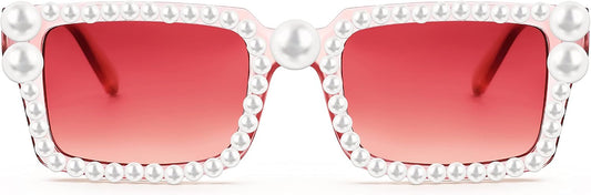 004 Pink Transparent Frame/Gradient Pink Lens / 50 Millimeters | B0B9J7C26Y | FEISEDY Fashion Pearl Sunglasses for Women Cute Square Sunglasses Candy Colors Party Sun Glasses B2327
