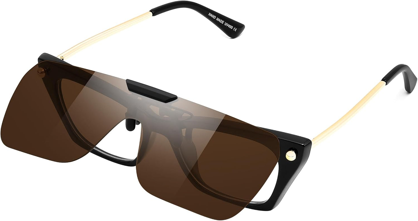 商品图片 17 | B0FX3Q74X7 | FEISEDY Clip-on Flip Up Rimless One Piece Sunglasses for Glasses TAC Lenses B0345