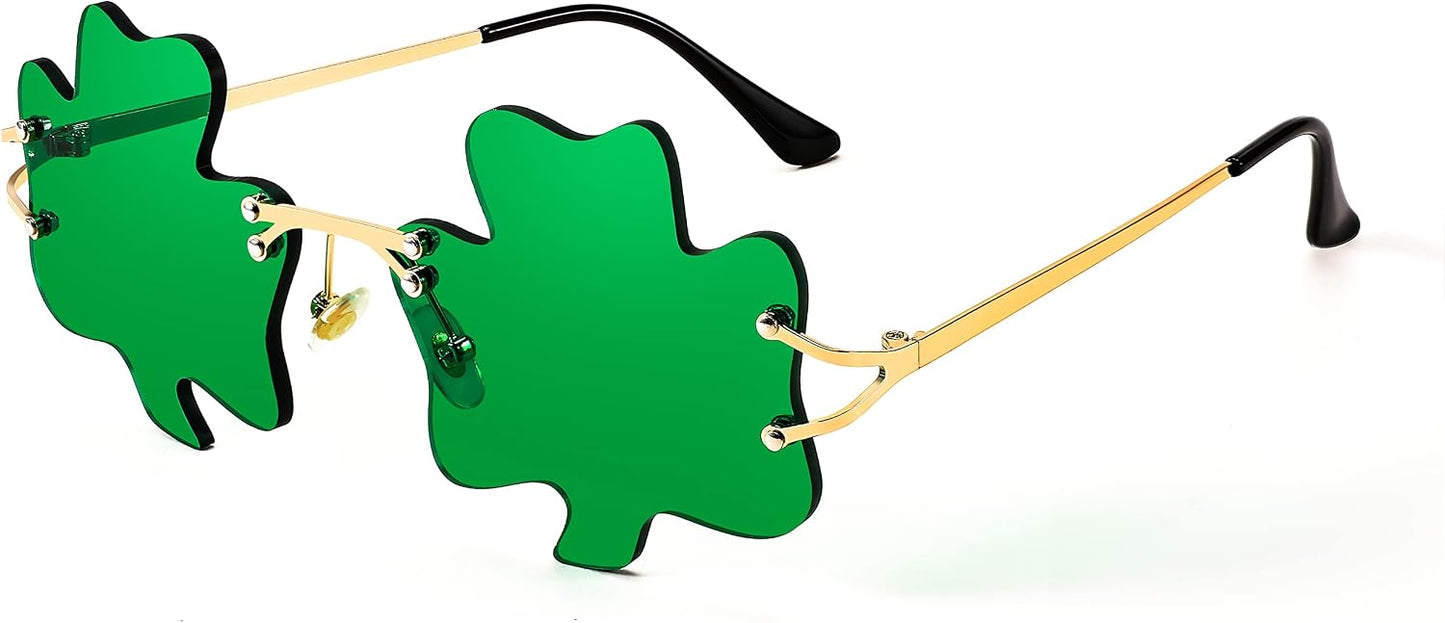 Clover | B0BNBK8J7R | FEISEDY St. Patrick's Day Irish Shamrock Sunglasses Lucky Green Leprechaun Costume Eyeglasses for Women Men B2369