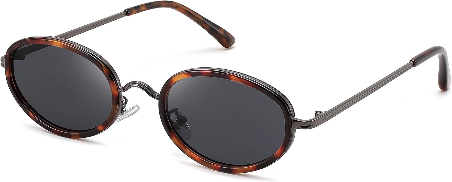 Tortoise Frame Dark Gray Lens / 52 Millimeters | B0H2XS81D2 | FEISEDY 90s Retro Oval Cat Eye Sunglasses UV400 Small Face B0450
