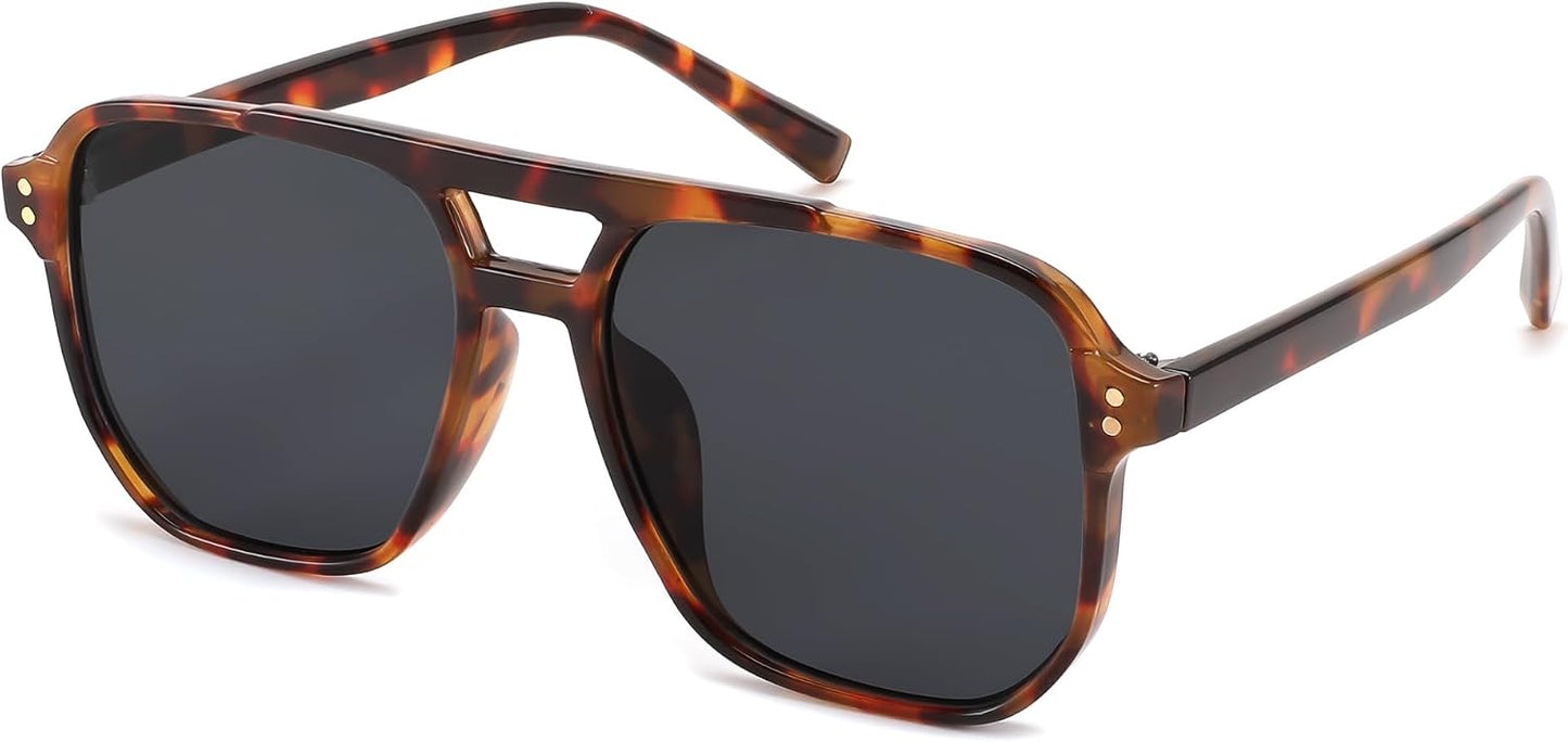 Tortoise Frame/Grey Lens / 57 Millimeters | B0CBRWZVXF | FEISEDY Retro Square Aviator Sunglasses Women Men 70s Vintage Trendy Plastic Frame Sun Glasses B2835