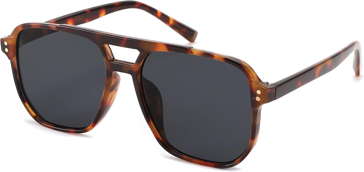 Tortoise Frame/Grey Lens / 57 Millimeters | B0CBRWZVXF | FEISEDY Retro Square Aviator Sunglasses Women Men 70s Vintage Trendy Plastic Frame Sun Glasses B2835