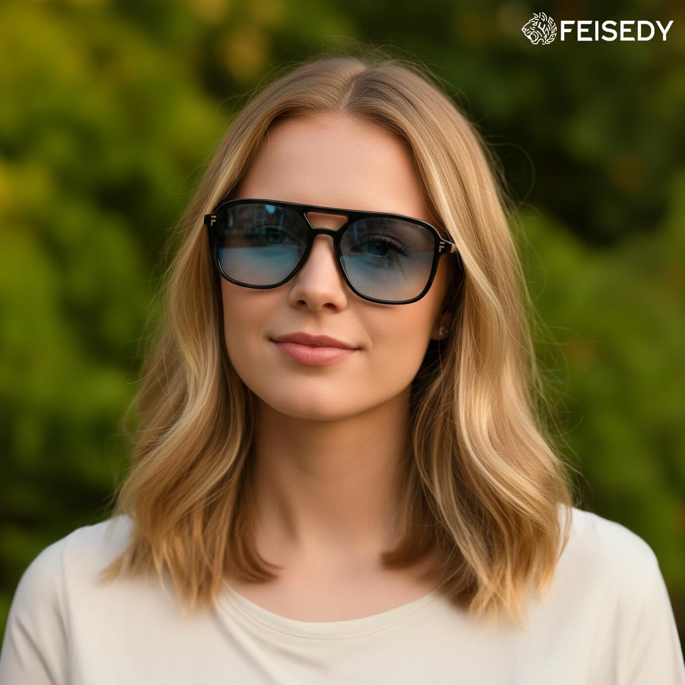 商品图片 3 | B0H2V9BFS5 | FEISEDY Retro Polarized Aviator Square Sunglasses for Women Men UV400 B0357