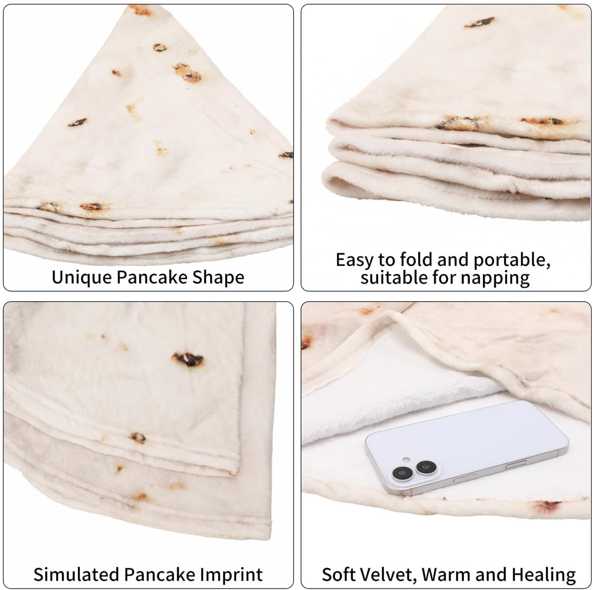 商品图片 6 | B0FMK1Z1BG | Burritos Tortilla Blanket, Tortilla Wrap Novelty Funny Soft Round Blanket (Beige, 47 inches)