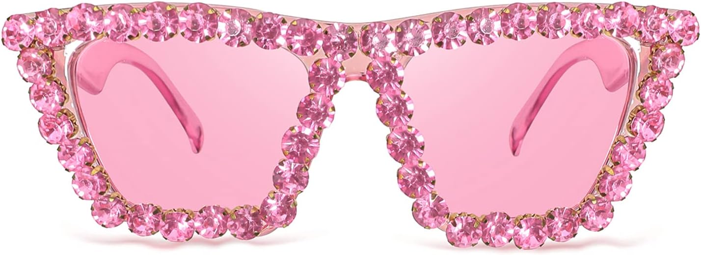 Pink / 52 Millimeters | B09V7WRP9N | FEISEDY Women Crystal Square Cat Eye Sunglasses Sparkling Trendy Retro Cateye Sunglasses B2898