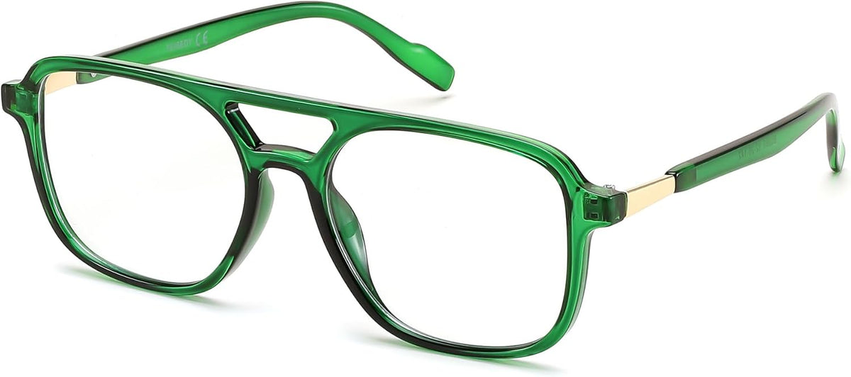 Transparent Green 02 / 52 Millimeters | B0DPLVP215 | FEISEDY Vintage Square Blue Light Blocking Glasses Women Men 70s Flat Aviator Glasses Computer Anti Glare B0062