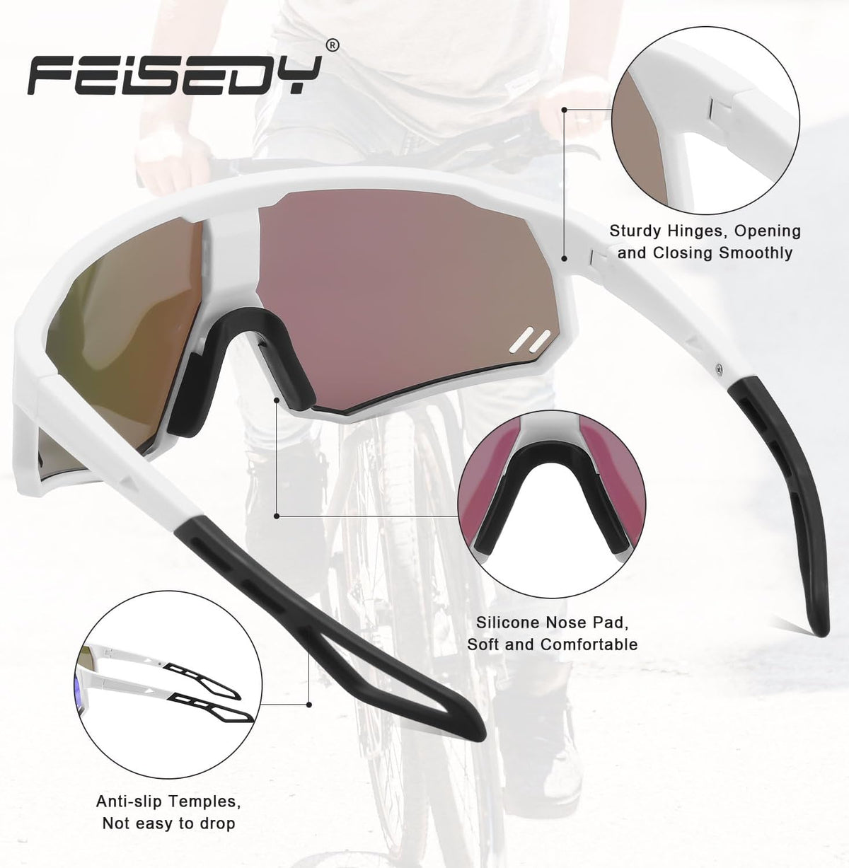 ÉÌƷͼƬ 16 | B0D78XVKSX | FEISEDY Polarized Cycling Glasses Sports Sunglasses, UV400 Protection Baseball Running Glasses for Men Women Youth B0180