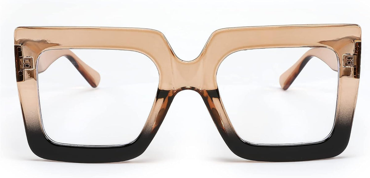 Brown / 50 Millimeters | B0BZRVSNXT | FEISEDY Fashion Oversized Blue Light Glasses for Women Anti Fatigue Thick Square Computer Eyewear B2381