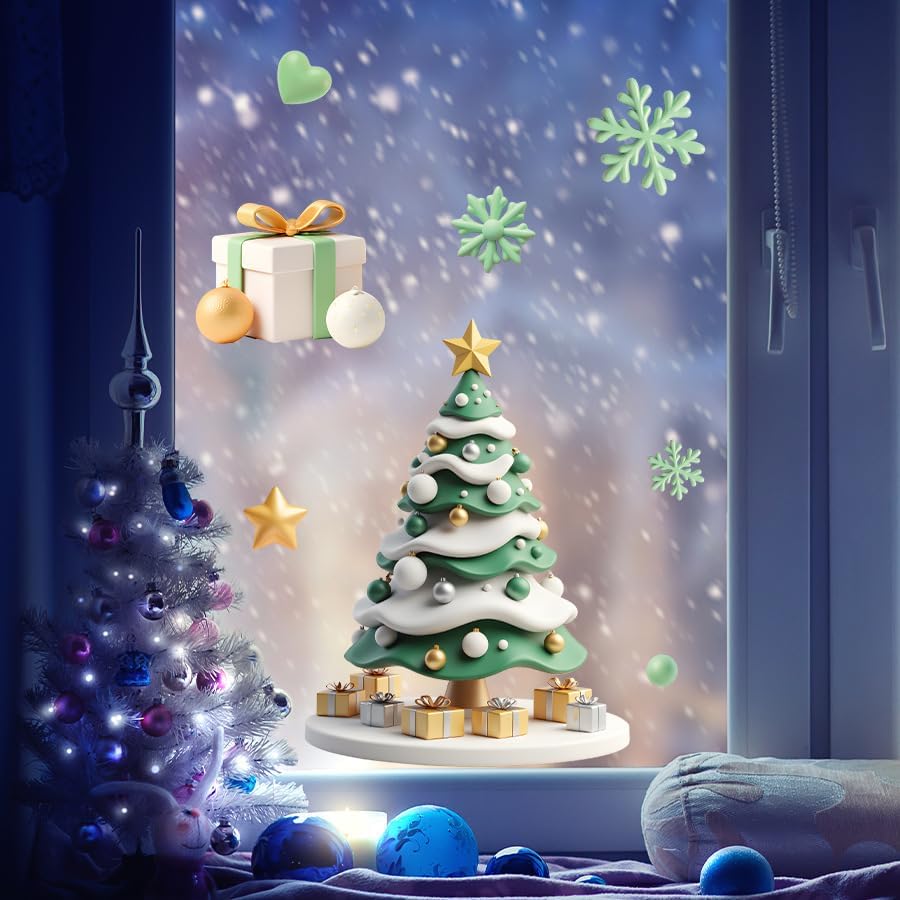 商品图片 2 | B0FWRCMZYJ | Christmas Window Clings for Glass, Winter Decor for Christmas with Santa Gifts Snowman Tree Designs Static Cling Stickers