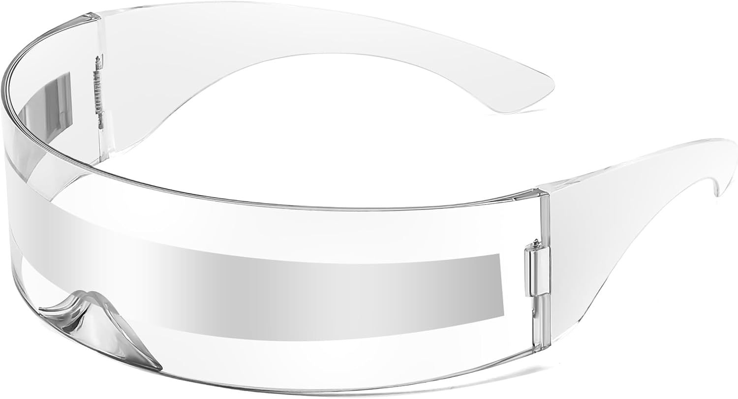 Transparent| Silver Stripe / 70 Millimeters | B0HBJMCXCD | FEISEDY 80s Futuristic Cyclops Cyber Visor Sunglasses Men Women Punk Style Cosplay B2740