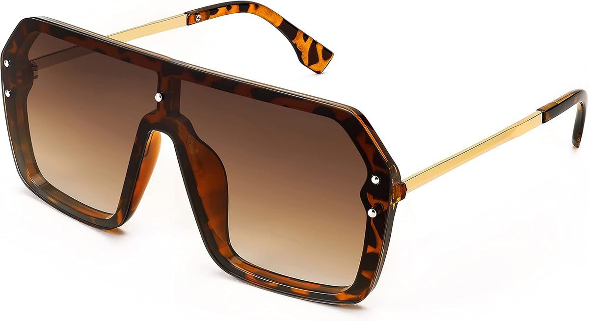 02 Leopard / 64 Millimeters | B0854K5J5D | FEISEDY Classic Siamese One Piece Sunglasses Nice Rimless Stylish Retro Design for Women Men B2574