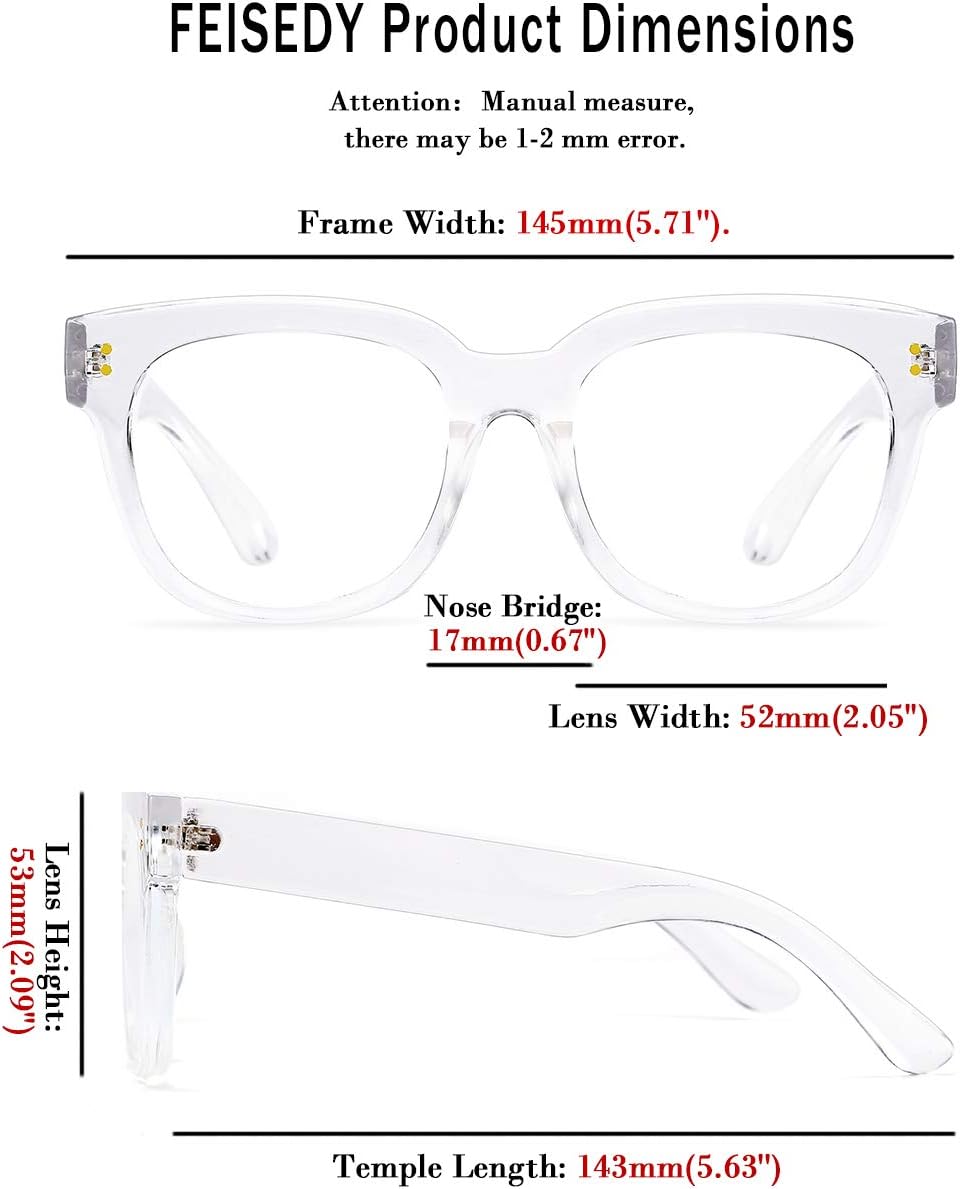 商品图片 14 | B0DBQFZT73 | FEISEDY Retro Square Thick Big Frame Blue Light Blocking Reading Glasses Anti Glare Digital Eyestrain Reader B2523