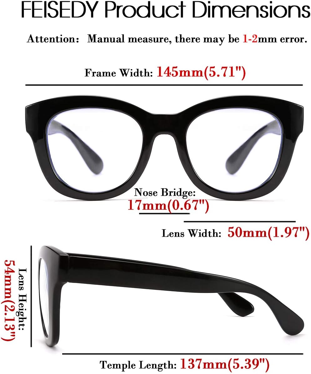 商品图片 12 | B082SVW71F | FEISEDY Retro Reading Glasses Thick Square Big Frame Blue Light Blocking Lens Anti Glare Digital Eyestrain B2534