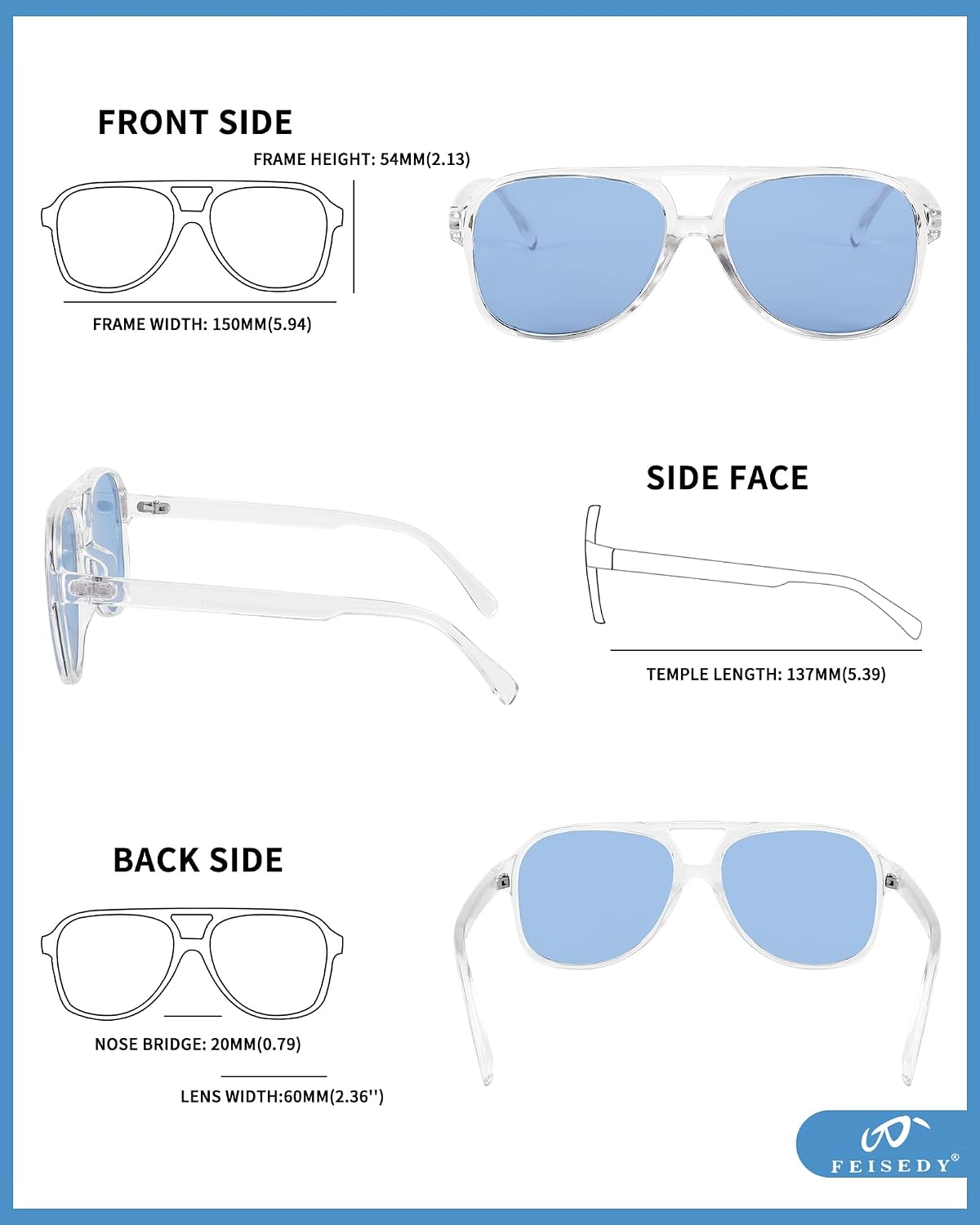 ÉÌƷͼƬ 132 | B0CB543WBD | FEISEDY Vintage Retro 70s Plastic Aviator Sunglasses Women Men Classic Large Squared Frame B2751