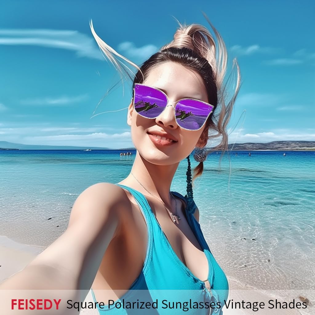 商品图片 85 | B0871BKMTN | FEISEDY Oversized Polarized Sunglasses - UV400 Protection, Square Fashion Sun Glasses for Outdoor & Daily B2600