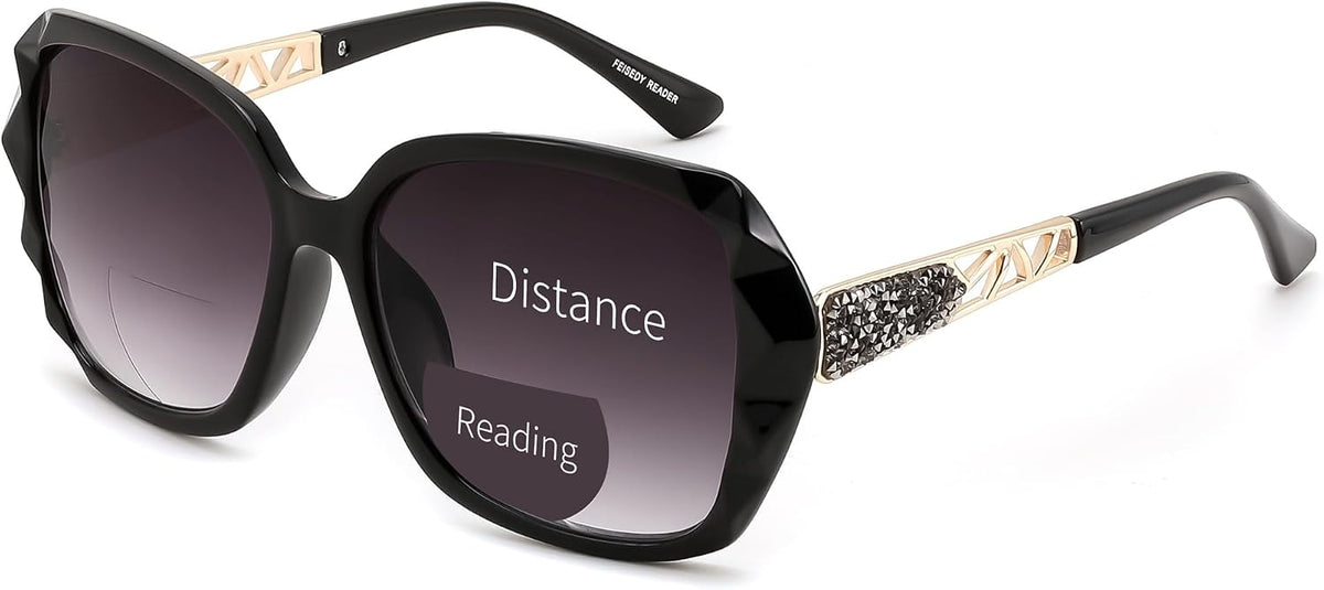 Black / 1.5 x | B0GSW5MKSM | FEISEDY Oversized Butterfly Bifocal Sunglasses Reader for Women B0353