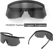ÉÌƷͼƬ 4 | B08R8H82SR | FEISEDY Oversized Flat Top Shield Glasses Mirrored Lens Semi Rimless Style Sun Visors Sunglasses B2727