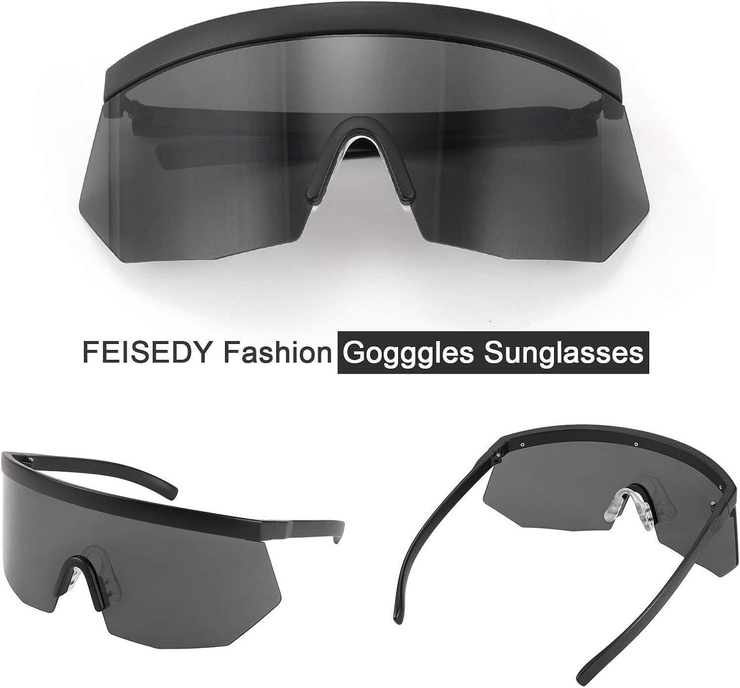 商品图片 4 | B08R8H82SR | FEISEDY Oversized Flat Top Shield Glasses Mirrored Lens Semi Rimless Style Sun Visors Sunglasses B2727