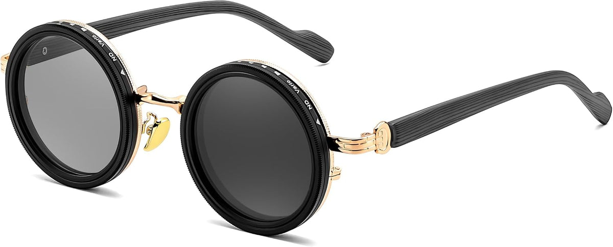Golden / 46 Millimeters | B0GG9H1HKQ | FEISEDY Adjustable Polarized Sunglasses Round ND TAC Lenses UV400 B0380