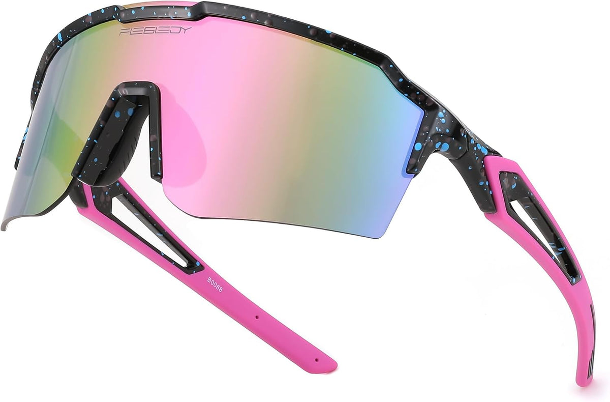 Black Frame Purple Mirror Lens / Large | B0CVX5DLCQ | FEISEDY Sports Sunglasses for Men Women Baseball Cycling Running Driving Glasses UV400 B0088