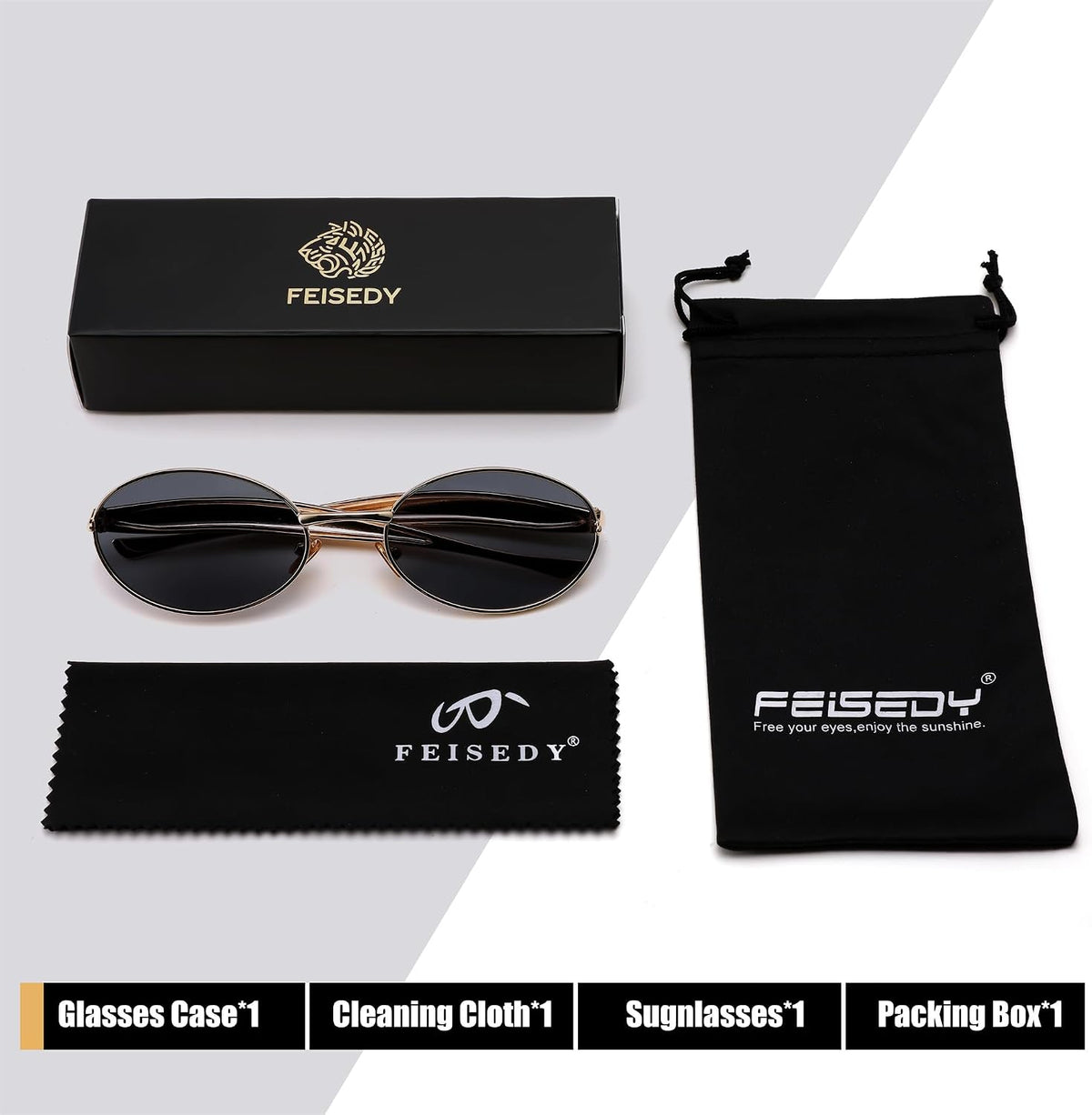 ÉÌƷͼƬ 57 | B0FH4FH8VH | FEISEDY Retro Oval Sunglasses Women Men - Gold Metal Chunky Frame, UV400 for Driving & Daily Wear B0312