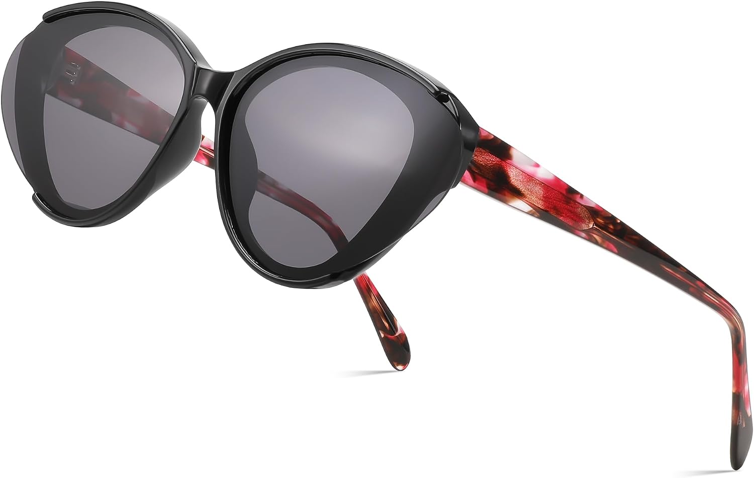 Black Frame & Temple / 53mm Millimeters | B0D6YDYHKZ | FEISEDY Retro Polarized Cat Eye Sunglasses Women Trendy Mirrored Classic Designer Sunglasses UV Protection B0197