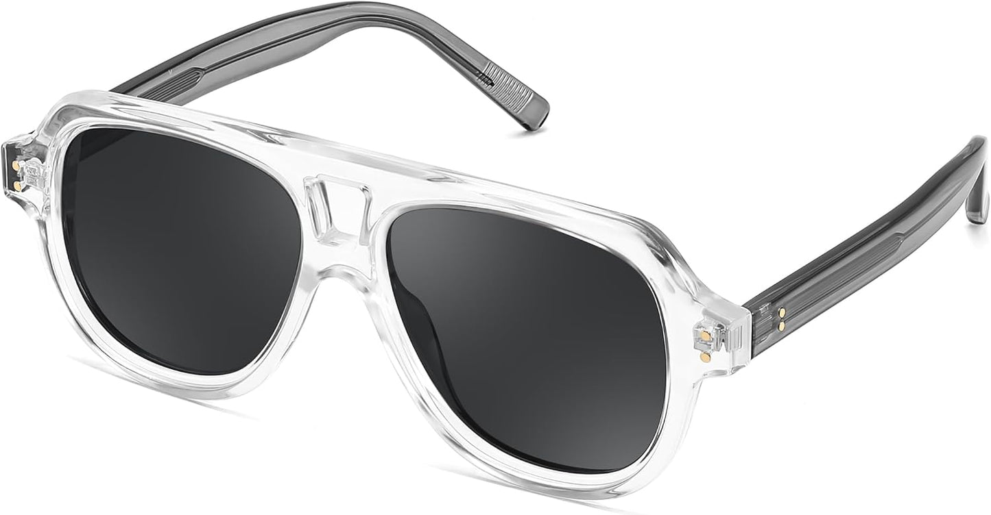 Transparent Frame & Gradient Grey Lens / 55 Millimeters | B0H1W9Y5M1 | FEISEDY Retro Aviator Polarized Sunglasses Men Women Trendy Square B0433