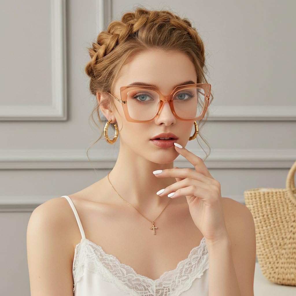 商品图片 9 | B08DF5QRXC | FEISEDY Oversized Square Blue Light Blocking Glasses Eye Strain Glare Pearl Inlay Arm Cat Eye Fashion Eyewear B2639