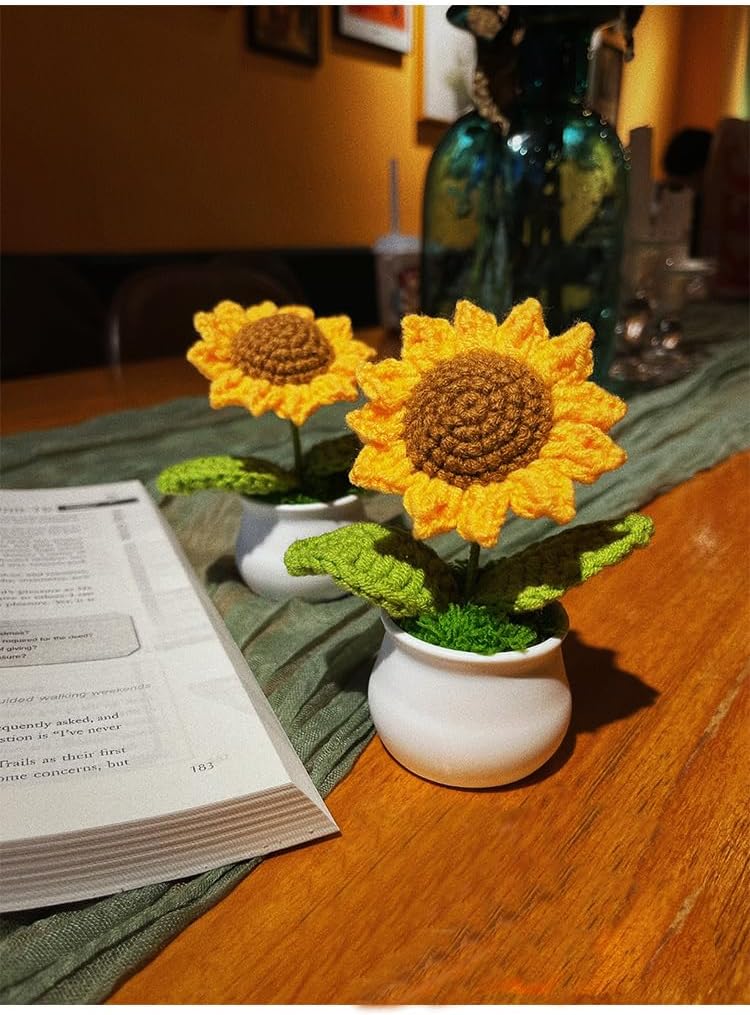 商品图片 2 | B0DS541YYX | Artificial Sunflower Crochet Flowers for Office Desk Decor, Funny Gifts for Women Party Decorations