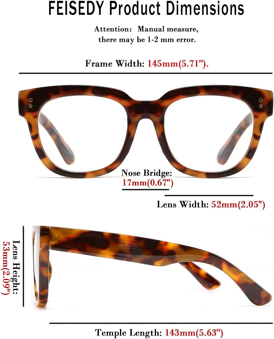 商品图片 25 | B0DBQFZT73 | FEISEDY Retro Square Thick Big Frame Blue Light Blocking Reading Glasses Anti Glare Digital Eyestrain Reader B2523