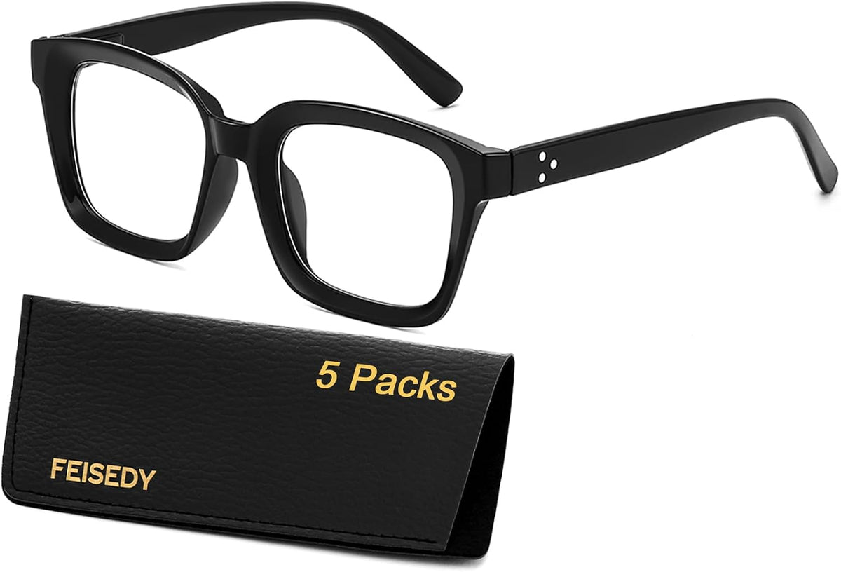 5 Black / 1.0 x | B0F7KCBLT2 | FEISEDY 6/5 Pack Classic Reading Glasses Rectangular Readers B0297