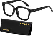 5 Black / 1.0 x | B0F7KCBLT2 | FEISEDY 6/5 Pack Classic Reading Glasses Rectangular Readers B0297