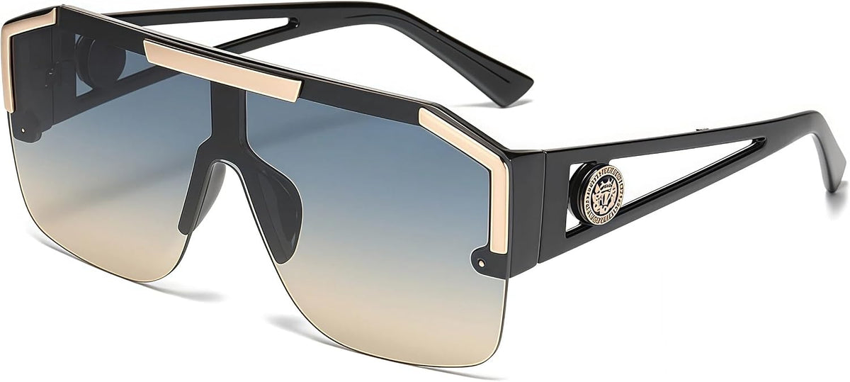 Black Frame Blue Yellow Lens | B0DXKWMWTF | Oversized Square Flat Top Frame Sunglasse for Women Men